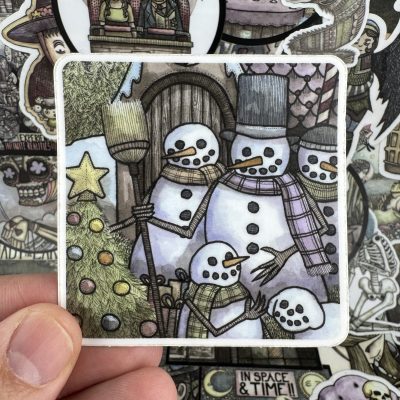 Snowmen Square 3 Inch Sticker