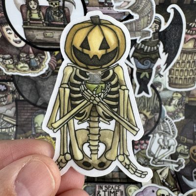 Pumpkin Skeleton 3 Inch Sticker