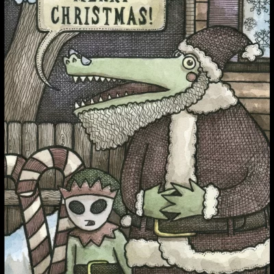 Alligator Santa Signed 8x10 Print