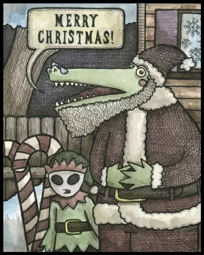 Alligator Santa Signed 8x10 Print