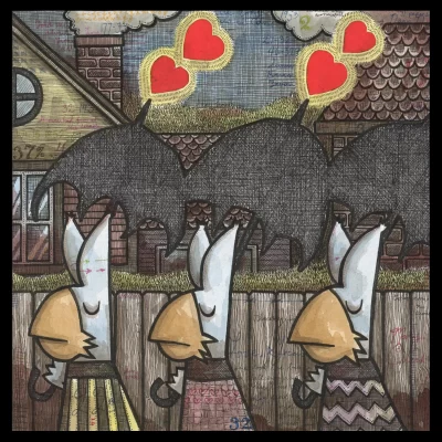 Hearts and Umbrellas 8x8 Print